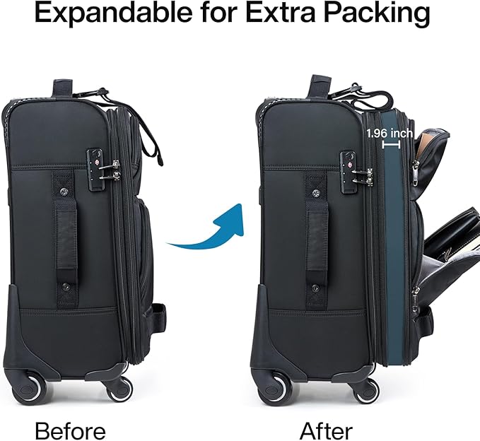 Hanke 3 Piece luggage Sets Softside Expandable luggage with Spinner Wheels TSA Lock,Travel Lightweight Luggage Sets,Black