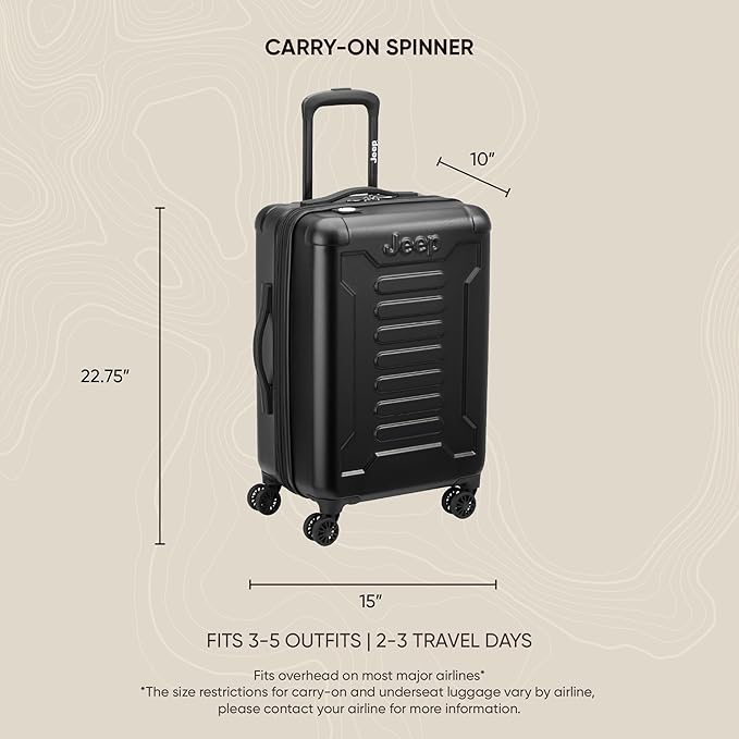 Jeep JH004C Hardside Expandable Luggage with Spinner Wheels, Beige, Carry-On 20 Inch