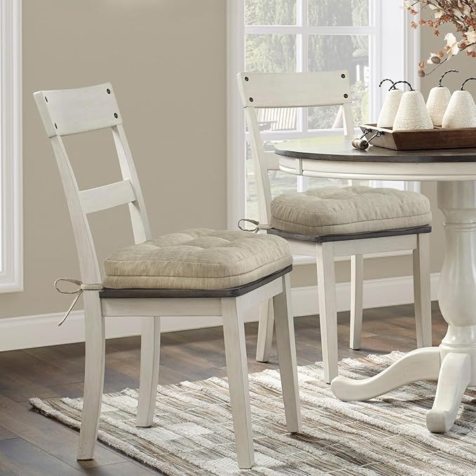 Shinnwa Dining Chair Cushions Set of 2, Dual-Layer Memory Foam Kitchen Chair Cushions, Patented Design Seat Pads with Ties, 16.5 x 16.5 x 3.5in, 2 Pack, Beige