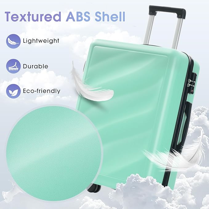 Hardshell Luggage Sets, Lightweight Wave Suitcases with Spinner Wheels, Blue/Black