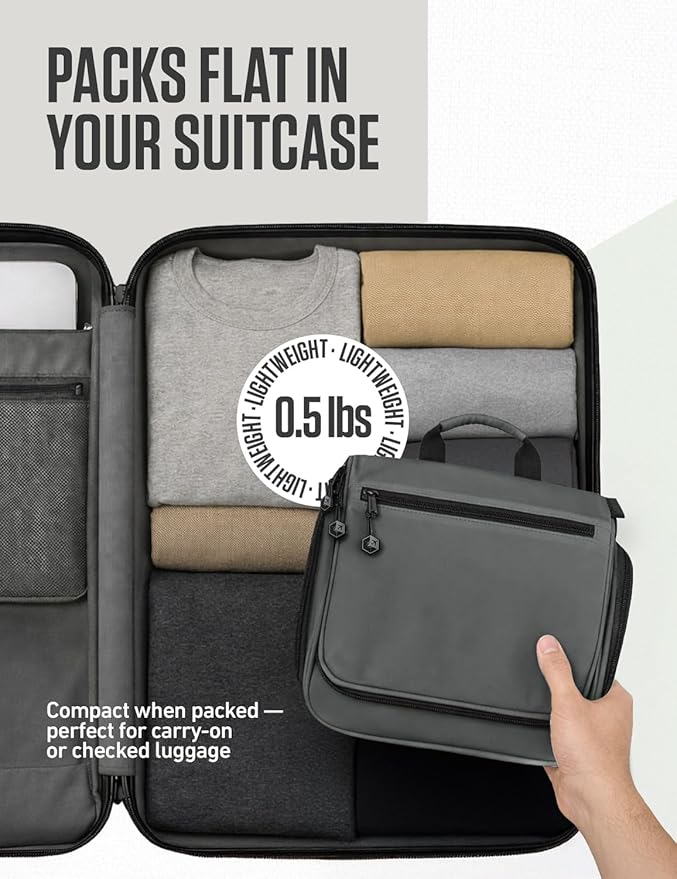 VENTURE 4TH Hanging Travel Toiletry Bag for Women & Men – Large Toiletry Organizer with 18 Compartments, Removable TSA Pouch, Travel Wash Bag for Toiletries, Makeup & Shaving Kit (Shadow Gray)
