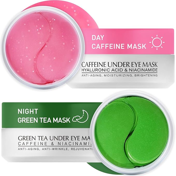 Under Eye Patches for Puffiness Kit: 120 Pcs Green Tea & Caffeine Eye Mask for Dark Circles and Anti-Aging - Day & Night Skin Eye Pads with Niacinamide, Collagen, Hyaluronic Acid & Vitamin C (2 Pack)