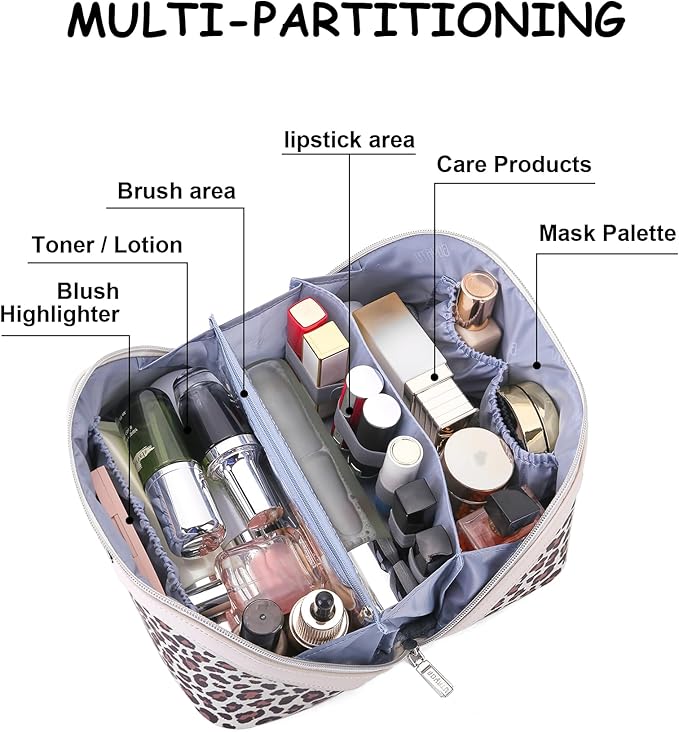 BOYATU Travel Makeup Bags Cosmetic Organizer Bag: 3 Pcs Set Large Capacity Make up Bag with Compartments - Waterproof Leather Toiletry Bags with Handle for Women (B-White)