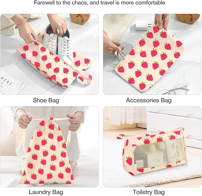 8 Set Packing Cubes for Suitcases,Packing Cube with Shoe, Cosmetics, Clothing, and Accessories Bags Packing Cubes for Travel Luggage Organizer Women Men(8 Set Strawberry)