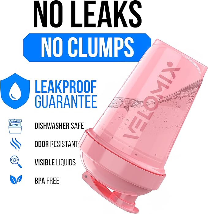 VELOMIX -2 Pack- 20 oz Protein Shaker Bottles for Protein Mixes - 2x Wire Whisk | Leak Proof Shaker Cups for Protein Shakes and Pre Workout | Protein Shaker Bottle Pack (Pink/Black)
