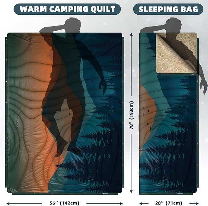 Outdoor Camping Blanket - Puffy Camping Blanket Packable,Sherpa Fleece Warm Blanket for Camping, Outdoors, Travel, Stadium, Festivals, Beach, Hammock 56"x 78" Machine Washable, DWR, Lightweight