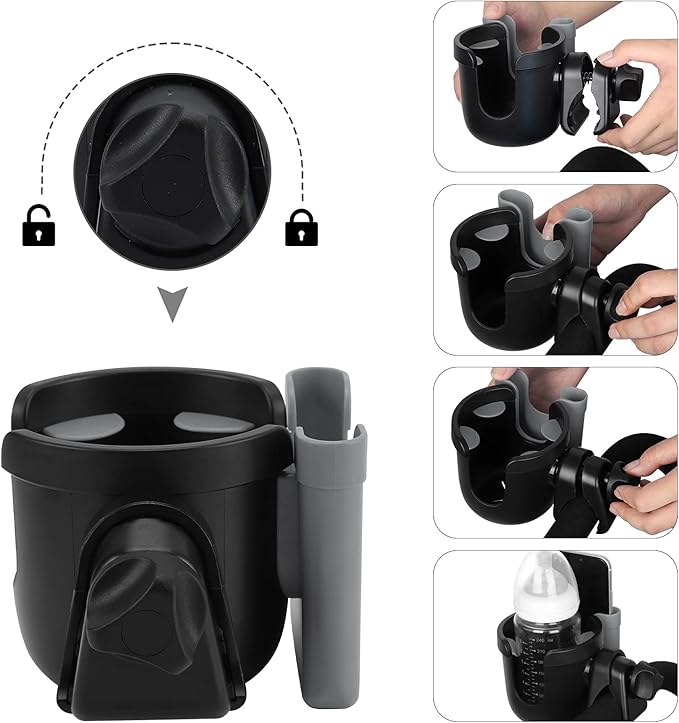 Accmor Stroller Cup Holder with Phone Holder, Bike Cup Holder, Universal Cup Holder for Uppababy Nuna Doona Strollers, 2-in-1 Cup Phone Holder for Stroller Bike Wheelchair Walker Accessory