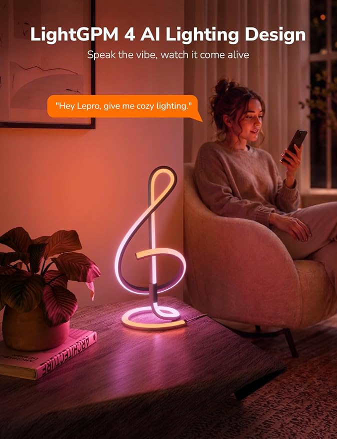 Lepro TB2 AI Smart Table Lamp, RGB+IC Modern Treble Clef Spiral Desk Light | Music Sync, Segmented DIY, Works with Alexa Google Home, APP Control LED Color Changing Mood Lighting, 2.4 GHz WiFi/Bluetooth
