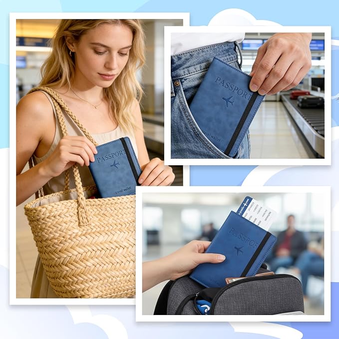 Passport Holder, RFID Passport Cover Wallet for Men Travel Wallet with Credit Card Slots Passports Wallets Case Book Travels Must Have for Women Men, Marine Blue