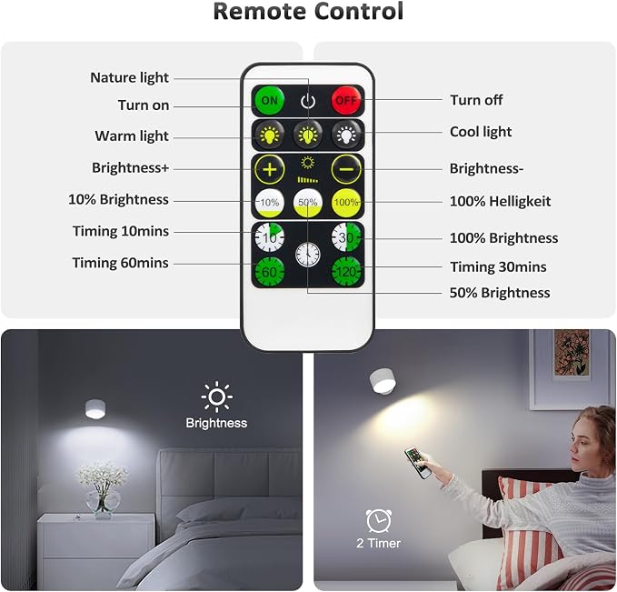Racokky LED Wall Lights 3 Pcs with Remote, Wall Sconces Lamp 3000mAh Rechargeable Battery Operated, 3 Color Temperatures & Dimmable Magnetic 360° Rotation Cordless Light for Bedroom Reading(White)