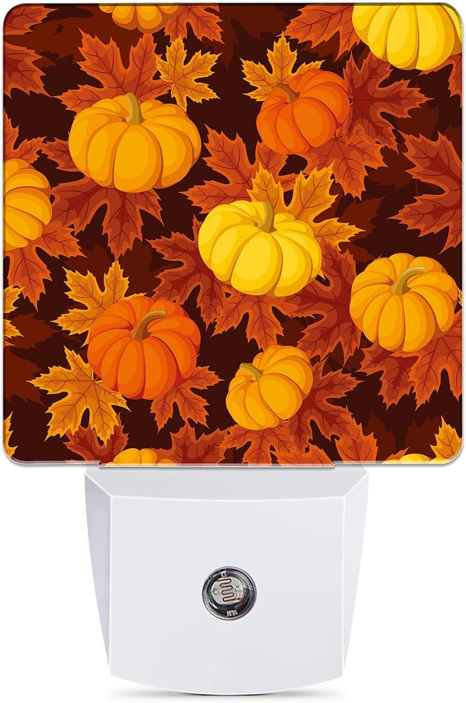 Autumn Pumpkins Leaves Night Light Plug in Wall Lamp Smart Dusk to Dawn Sensor for Home Decorative, Kids Room Bedroom Bathroom Kitchen Hallway Gifts