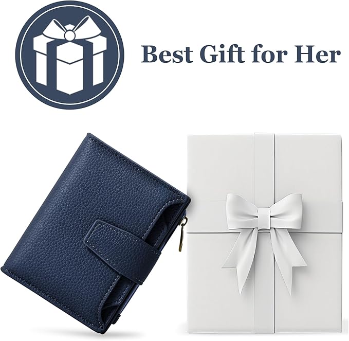 Airkit Small Wallet Women RFID Blocking Soft Leather Bifold Compact Card Holder Wallet for Women with Zipper Coin Pocket 4 ID Window
