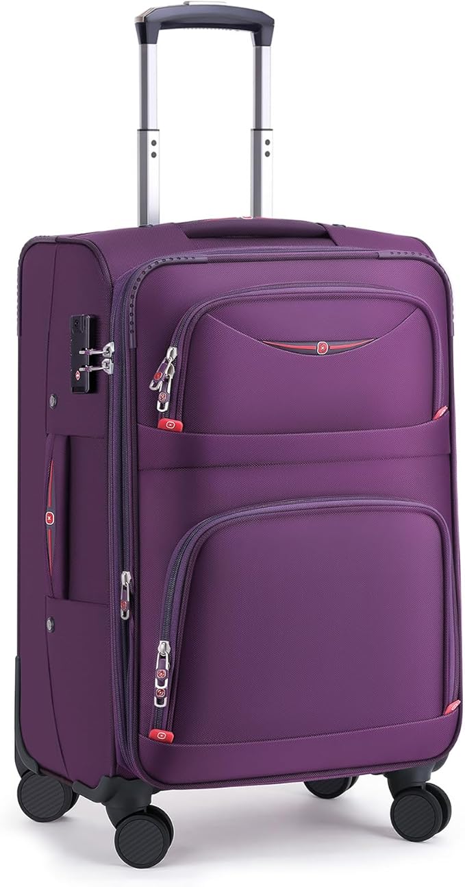 Softside Expandable Luggage with 4 Spinner Wheels, Durable Carry-On Luggage Suitcase (Purple, 21-Inch)
