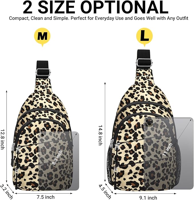 Tuwubi Crossbody Bags for Women, Sling Bag for Men, Small Hiking Backpack Anti Theft Lightweight for Outdoors Travel (M, Leopard