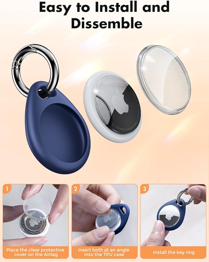 UNBREAKcable AirTag Holder for Apple - 4 Pack Air Tag Case [Fit Tightly Design] [Easy to Install] [Hold Securely] Waterproof TPU Protective Cover with Metal Keychain for Kids,Pet,Luggage,Backpack,Keys