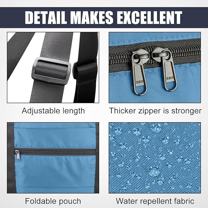 Foldable Travel Duffle Bag, Airlines Approved Carry On Bag Weekender Overnight Bag for Men Women, 40L (Airforce blue)