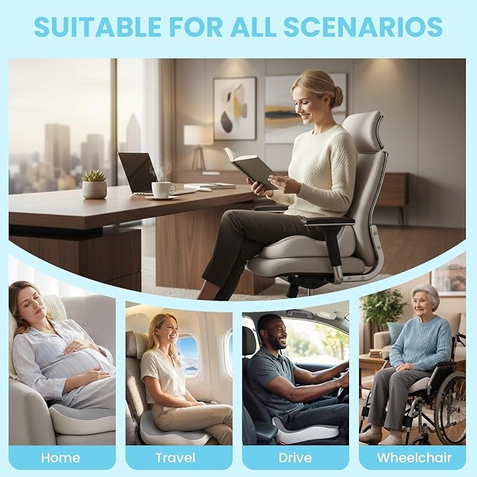 Seat Cushion,Office Chair Memory Cushion, Ergonomic Design, Relieve Sciatica and Long-Term Sitting Pain, Suitable for desks, car Seats, Games, wheelchairs
