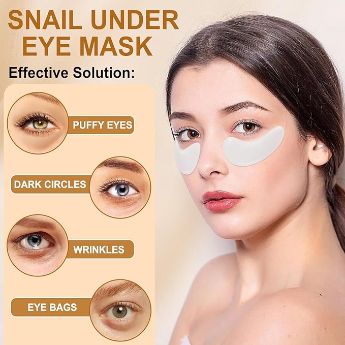 LAVONE Eye Mask - 30 Pairs Snail Under Eye Patches Skin Care Products - Eye Masks Skincare for Dark Circles and Puffiness, Reduce Wrinkles, Eye Bags and Fine Lines, for Women and Man - White