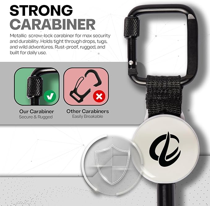 ClutchLoop Anti-Theft Phone Tether - Universal Adhesive Anchor, Retractable Steel Line and Locking Carabiner