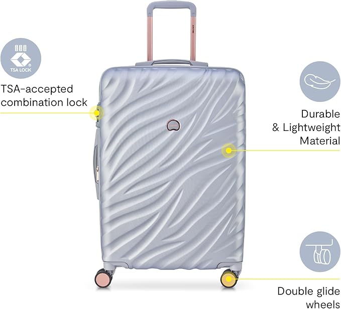 DELSEY PARIS Alexis Durable Luggage, Expandable Lightweight 4-Wheel Spinner, Easy Grip Handles for Smooth Mobility, TSA-Lock Incorporated, Men and Women, Platinum/Rose Gold, Check-In 25-Inch