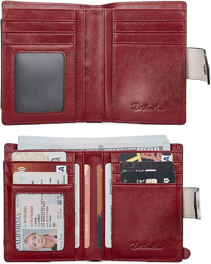 BOSTANTEN Women Leather Wallet RFID Blocking Small Bifold Zipper Pocket Wallet Card Case Purse with ID Window