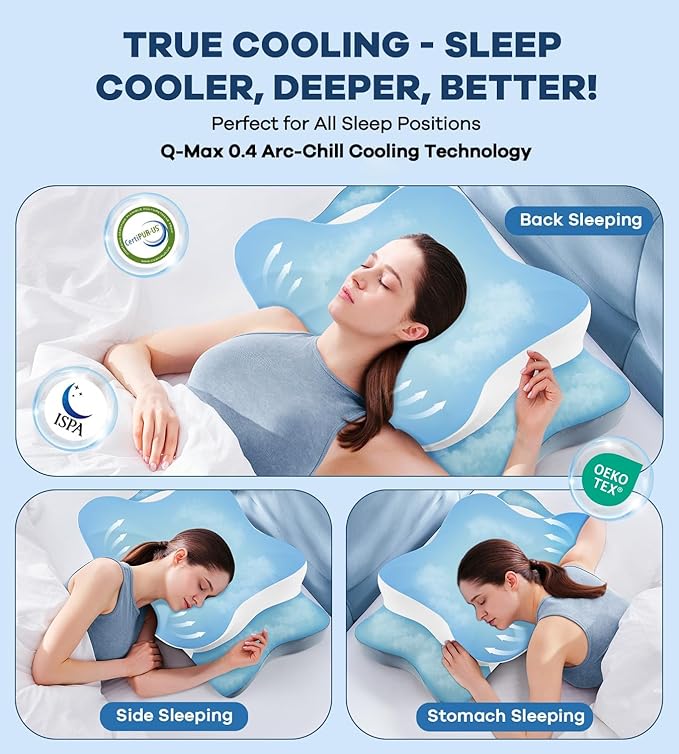 DONAMA Cervical Pillow for Neck and Shoulder Pain Relief, Cooling Contour Memory Foam Pillow, Dual-Height Ergonomic Neck Support Pillow for Side Back Stomach Sleepers with Removable Pillowcase