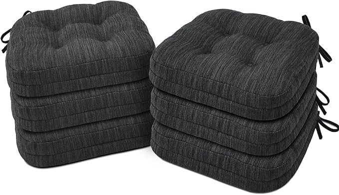 Shinnwa Kitchen Chair Cushions Set of 6, Dual-Layer Memory Foam Dining Chair Cushions, Patented Design Seat Pads with Ties, 16.5 x 16.5 x 3.5in, 6 Pack, Charcoal
