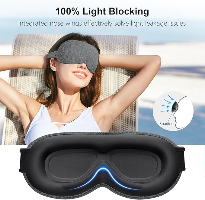 Gritin 100% Blackout Sleep Eye Mask for Women Men,Zero Eye Pressure Sleeping Mask-Ergonomic Design 3D Cutout Eye Movement and Eyelash Friendly Night Blindfold,Ultra Soft&Comfortable for Sleeping-Grey