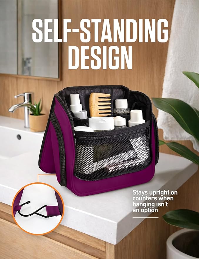 VENTURE 4TH Hanging Travel Toiletry Bag for Women & Men – Large Toiletry Organizer with 18 Compartments, Removable TSA Pouch, Travel Wash Bag for Toiletries, Makeup & Shaving Kit (Purple)