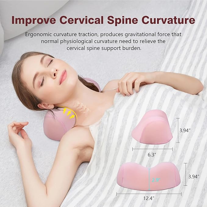 ComfortLife Small Neck Stretcher Pillow for Pain Relief, Medium Soft Cervical Traction Device Neck Mild Support Pillow Foam Cervical Neck Pillow for Tension Muscle Relax Relief (Pink)