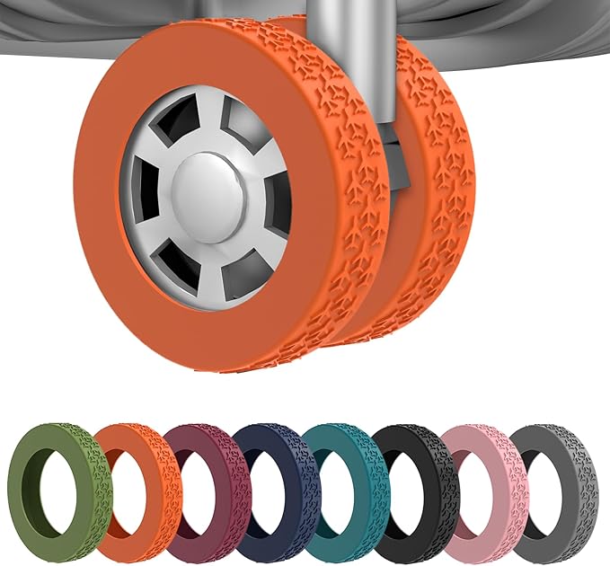 8 Pack Luggage Wheel Covers,Silicone Protective Covers for 2-2.4" Suitcases Spinner Wheel,Upgraded Wear-Resistant, Silent, Shock Absorption Luggage Accessories for Carry-On Travel(Orange)
