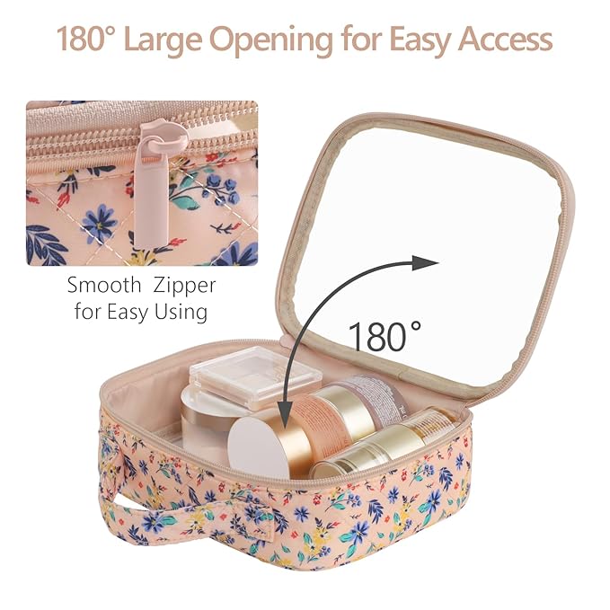 PACKISM Stylish TSA Approved Toiletry Bag Set, Floral, Clear Makeup Bag with Handle, 1 TSA Medium & 1 Large for Travel, Gift for Women, Nude Pink Ditsy Floral