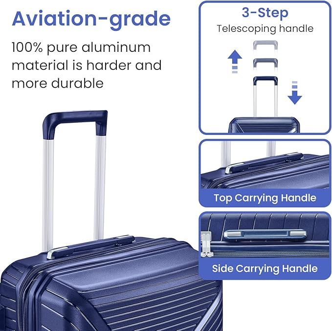 4 Piece Expandable Hardshell Pink Luggage Sets with Spinner Wheels, Lightweight Travel Suitcase Set with TSA Locks, 20 inch Carry On for Women (Navy Blue, 4 Piece Set)