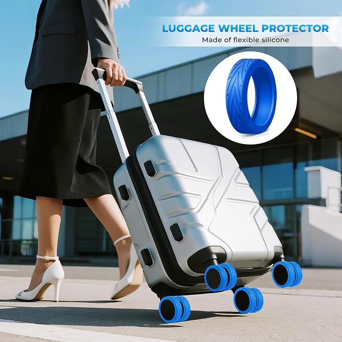 16 Pack Upgrade Luggage Wheel Covers, Silicone Protective Covers for 2-2.4" Spinner Wheel, Wear-Resistant, Anti-Noise, Travel Accessories for Carry-On Suitcases (Black)