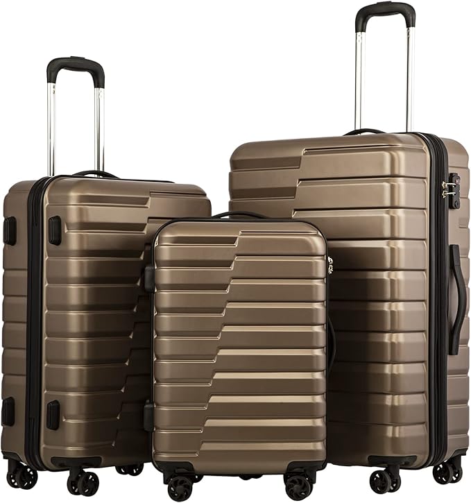 Coolife Luggage Sets, 3 Piece Hard Shell Suitcase Set with Spinner Wheels, Expandable Large Checked Luggage, Lightweight Rolling Carry On with TSA Lock Brown