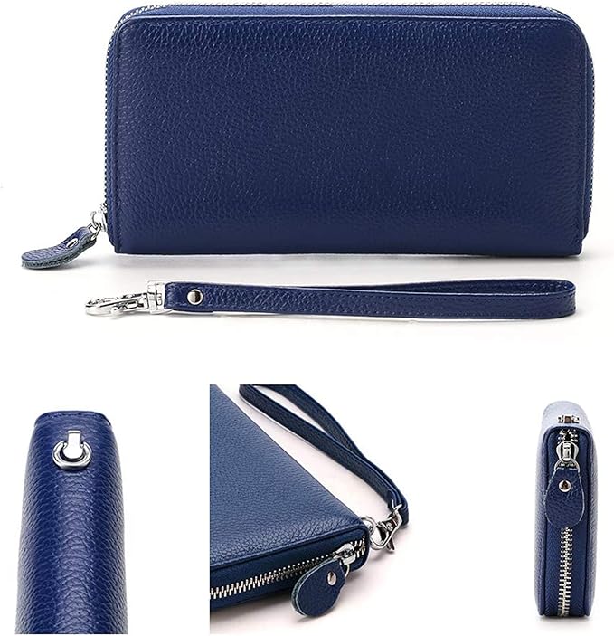 Moflycom Womens Wallet RFID Blocking Genuine Leather Zip Around Wallet Clutch Wristlet Travel Long Purse for Women