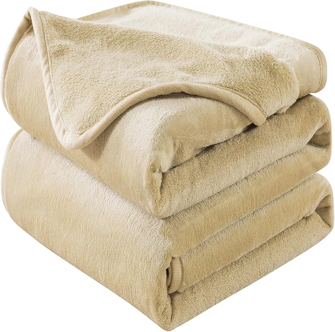 Soft Queen Size Blanket for All Season Warm Fuzzy Microplush Lightweight Thermal Fleece Summer Autumn Fall Winter Spring Blankets for Queen Full Bed Couch Sofa,90x90 Inches,Khaki
