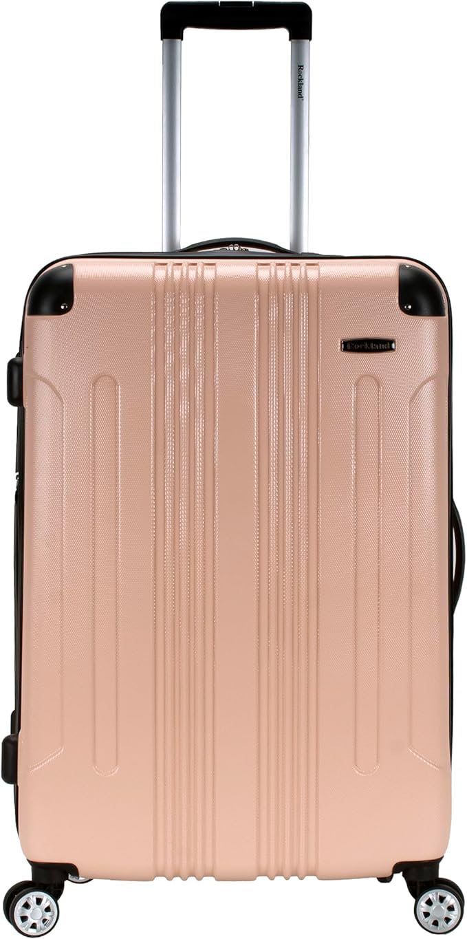 Rockland London Hardside Expandable Spinner Wheel Luggage, Champagne, Checked-Large 28-Inch