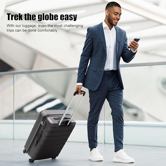 Coolife Luggage Suitcase Carry-on Spinner TSA Lock USB Port Expandable (only 28’’) Lightweight Hardside Luggage (Gray, L(28in))