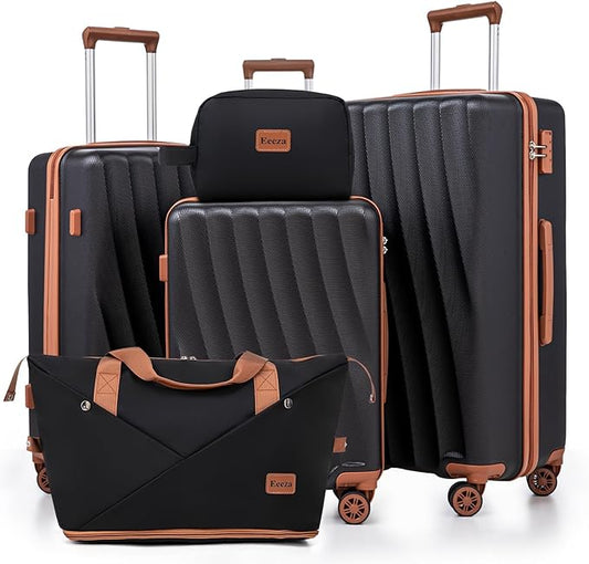 Luggage Sets 5 Piece Suitcases with Wheels,ABS Hard Case Suitcases with Spinner Wheels,Durable Travel Luggage(Black, 5 Piece Set(20"/24"/28"))