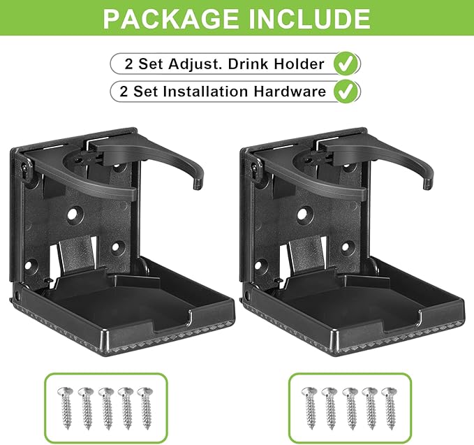 Spurtar 2pcs Boat Cup Holder Suitable for Most Size Mugs Water Bottle Drink 2.36-3.94Inch/60-100MM Adjustable Folding Wall Car Desk Cup Holder for Trucks, RVs, Vans, Boats, Campers, Caravans