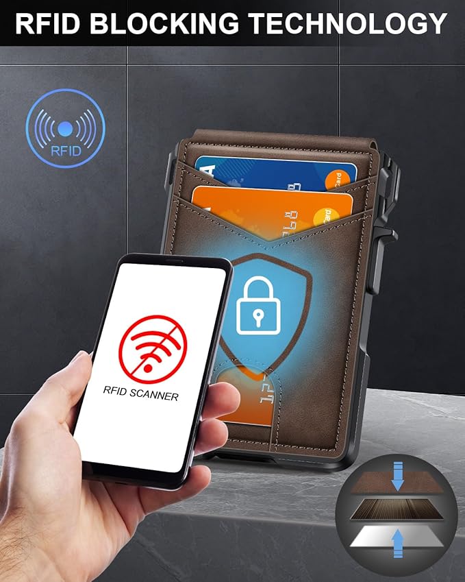 ZALVEX Wallet for Men, Mens Minimalist Wallet 9-13 Cards, Slim Compact Wallet with Money Clip & ID Window, RFID Blocking Smart Pop Up Card Wallet, Metal Aluminum Credit Card Holder Bifold Wallet