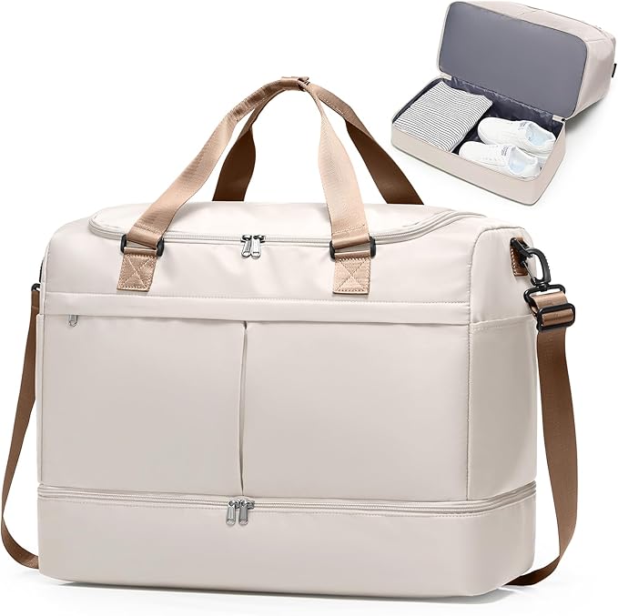 Weekender Bags for Women - 50L Large Travel Duffle Bag with Shoe Compartment - Carry on Overnight Bag for Travel, Weekend Getaway, Gym, Hospital