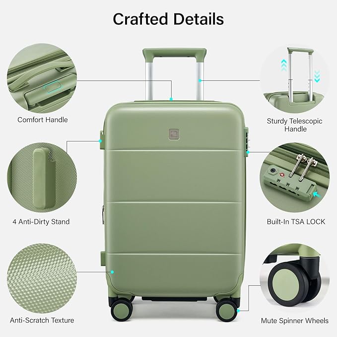 Hanke Expandable Luggage Sets 3 Piece with Spinner Wheels, 20/24/28" Hardside Carry On Luggage Large Suitcase, All-PC Hard Shell Luggage, TSA Lock, Lightweight Durable (Bamboo Green)