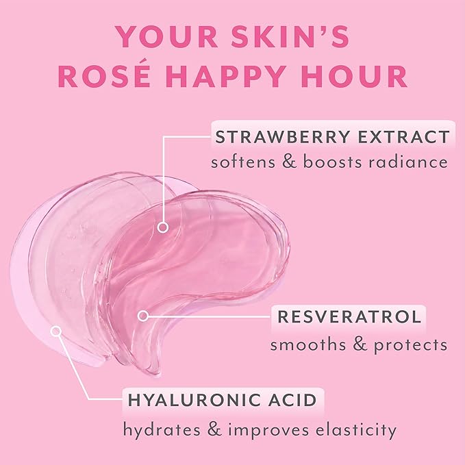 Patchology Serve Chilled Rosé Hydrating Under Eye Patches – Hyaluronic Acid & Antioxidant-Infused Eye Masks to Reduce Dark Circles, Puffiness & Fine Lines - Ideal Skincare Essentials (5 Pairs)