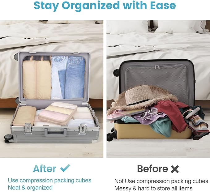 Cambond Compression Packing Cubes for Travel - Lightweight Expandable Travel Bags Luggage Organizers Travel Essentials Compression Cubes for Travel Space Saver for Carry on Suitcases Organizer
