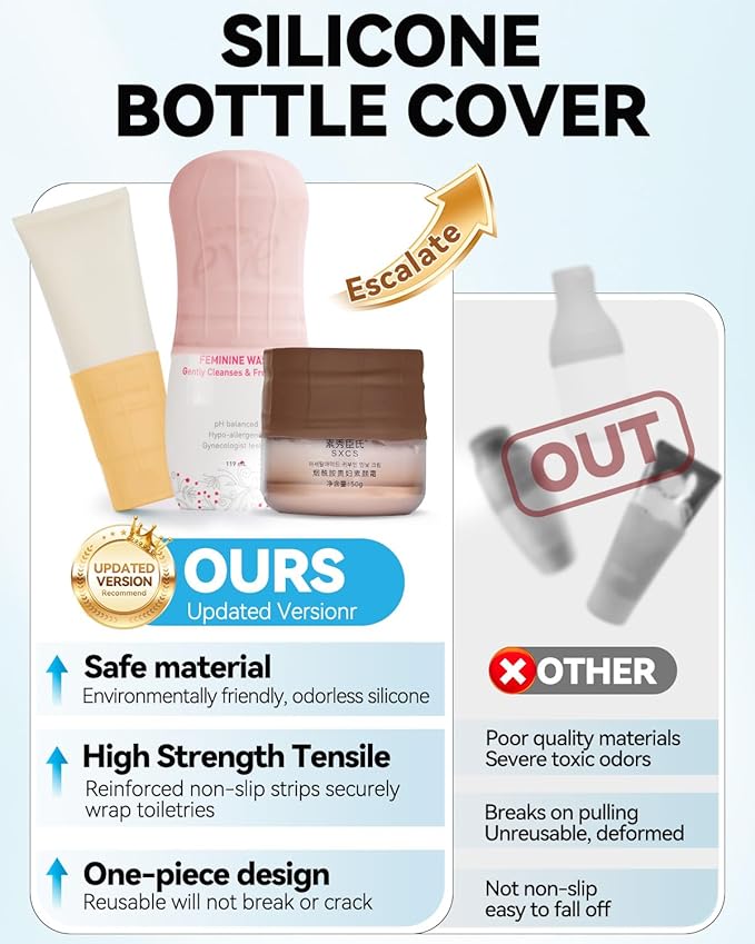 16 Pack Silicone Bottle Cover,Travel Essential for Women Men,Cruise Ship Essentials 2025,Beach Vacation Essentials,Travel Size Toiletries,Airplane Travels Accessories Elastic Sleeves,Leak Proofing