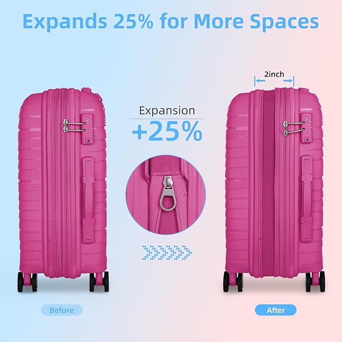 LARVENDER Carry On Luggage 22x14x9 Airline Approved, 20 Inch Hardshell & Lightweight PP Carry On Suitcase for Women with Spinner Wheels TSA Lock, Magenta
