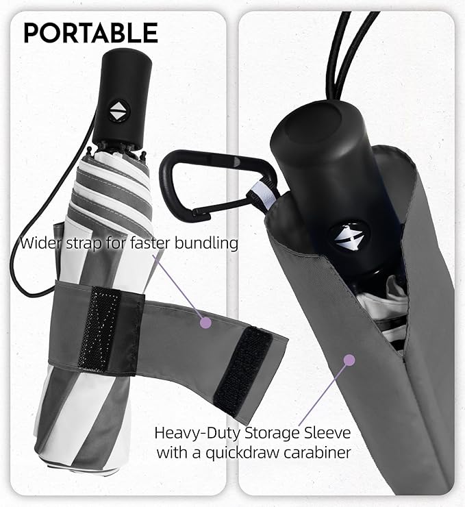 Windproof Travel Umbrella for Rain - 43" Auto Open Close 8-Rib Compact, Stylish Two-Tone Color Block Design, Easy-Close Folding Portable Parasol for Men & Women