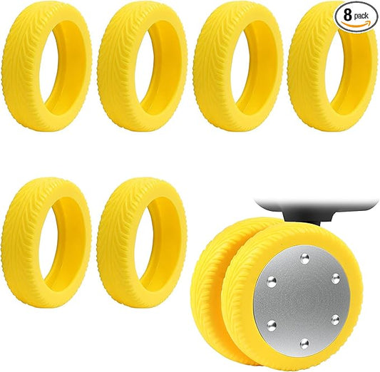 8 Pcs Yellow Luggage Wheel Covers Premium Silicone Protectors 2.1-2.4 Inch Spinner Wheels Wear-Resistant Silent Rolling Durable Protection Fits Most Suitcases & Office Chair Casters